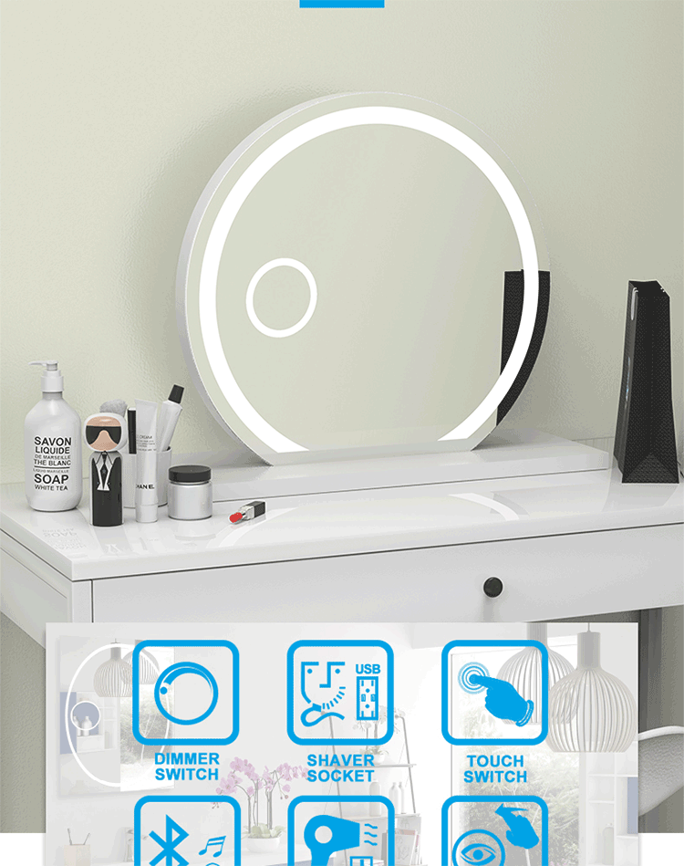 Liteharbor Round Customized Size Desktop LED Bathroom Mirror with Magnifier - Image 7